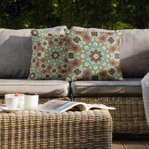 Marokkanisches mediterranes Boho-Fliesen-Kunstmust Kissen