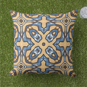 Marokkanisches mediterranes Boho-Fliesen-Kunstmust Kissen