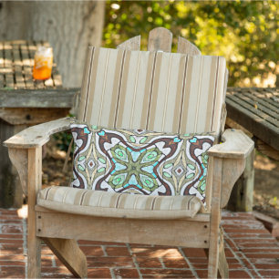 Marokkanisches mediterranes Boho-Fliesen-Kunstmust Kissen Für Draußen