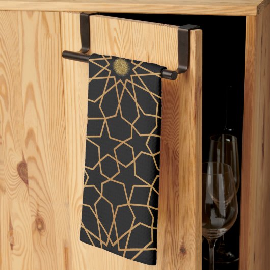 Marokkanisches Modernes Gold Schwarzes Mittelmeer  Geschirrtuch (Drittel gefaltet)