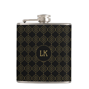 Marokkanisches Monogramm in Schwarz und Gold Flachmann