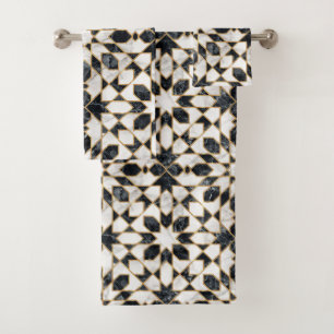 Marokkanisches Mosaik aus schwarzem und weißem Mar Badhandtuch Set