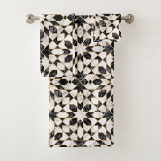 Marokkanisches Mosaik aus schwarzem und weißem Mar Badhandtuch Set (Insitu)