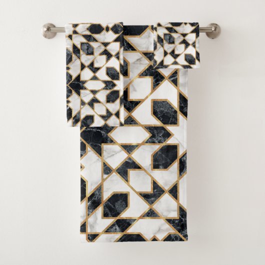 Marokkanisches Mosaik aus schwarzem und weißem Mar Badhandtuch Set (Insitu)