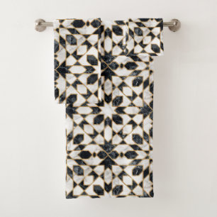 Marokkanisches Mosaik aus schwarzem und weißem Mar Badhandtuch Set