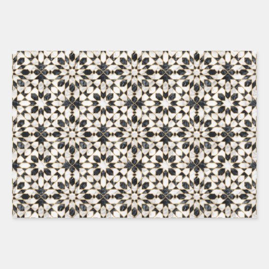 Marokkanisches Mosaik aus schwarzem und weißem Mar Geschenkpapier Set (Vorderseite 2)