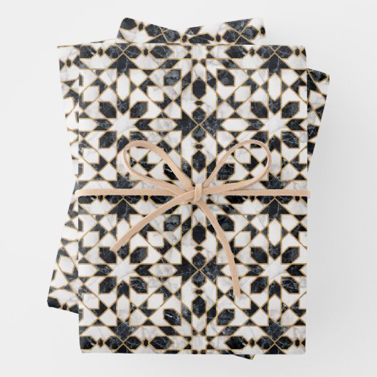 Marokkanisches Mosaik aus schwarzem und weißem Mar Geschenkpapier Set (Beispiel)