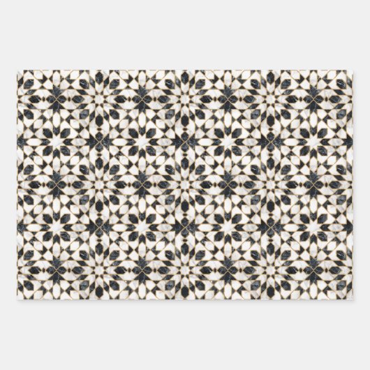 Marokkanisches Mosaik aus schwarzem und weißem Mar Geschenkpapier Set (Vorderseite)