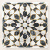 Marokkanisches Mosaik aus schwarzem und weißem Mar Glasuntersetzer (Vorderseite)