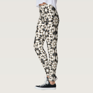 Marokkanisches Mosaik aus schwarzem und weißem Mar Leggings