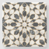 Marokkanisches Mosaik aus schwarzem und weißem Mar Steinuntersetzer (Vorderseite)