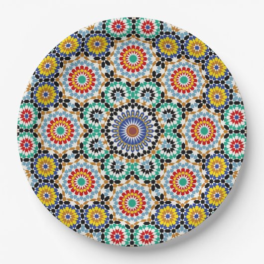 Marokkanisches Mosaik Traditionelles Boho-Muster Pappteller (Vorderseite)