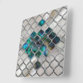 marokkanisches Muster auf Perle und Muschel Quadratische Wanduhr (Winkel)