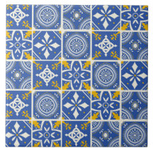 Marokkanisches Muster in Aquamarin Blau, Gelb, Cre