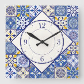 marokkanisches Muster in Aquamarinem, gelben Creme Quadratische Wanduhr (Vorderseite)