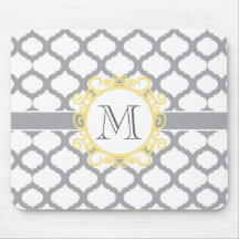Marokkanisches Muster in Grau und Gelb mit Monogra