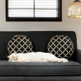 Marokkanisches Muster in Schwarz und Gold Rundes Kissen