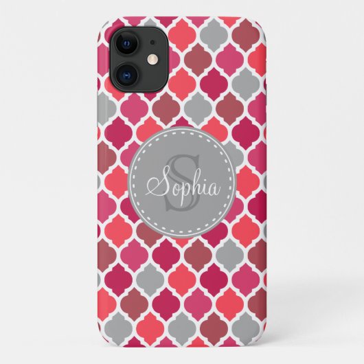 Marokkanisches Muster Monogramm Stilvolles Rosa Gr Case-Mate iPhone Hülle (Rückseite)