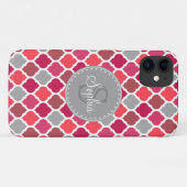 Marokkanisches Muster Monogramm Stilvolles Rosa Gr Case-Mate iPhone Hülle (Rückseite (Horizontal))