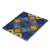 marokkanisches Muster Quatrefoils Blau und Gold Fliese (Seite)