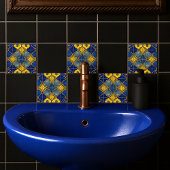 marokkanisches Muster Quatrefoils Blau und Gold Fliese