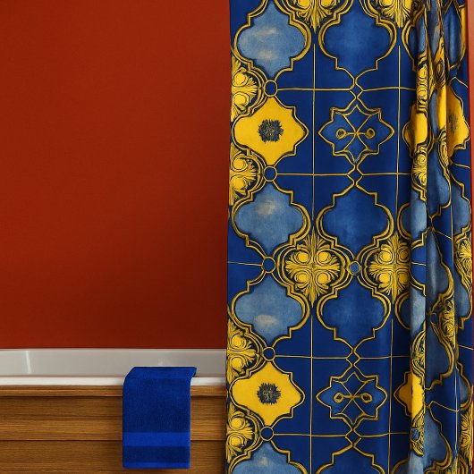 marokkanisches Muster Quatrefoils Cobalt Blue Gold Duschvorhang