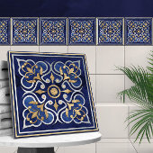 Marokkanisches Ornament Blauer Marmor & Gold Fliese