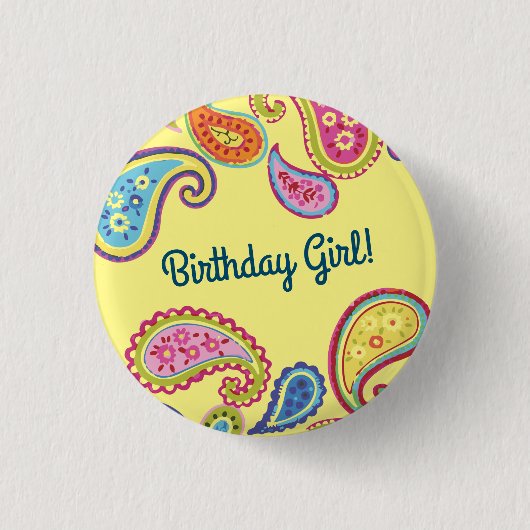 Marokkanisches Paisley Boho Kindergeburtstag Party Button (Vorderseite)
