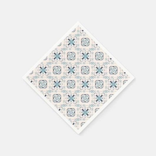 Marokkanisches Schmuck Blue Creme ethnische Stilri Serviette (Ecke)