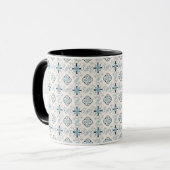 Marokkanisches Schmuck Blue Creme ethnische Stilri Tasse (Vorderseite Links)
