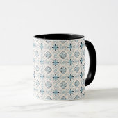 Marokkanisches Schmuck Blue Creme ethnische Stilri Tasse (VorderseiteRechts)