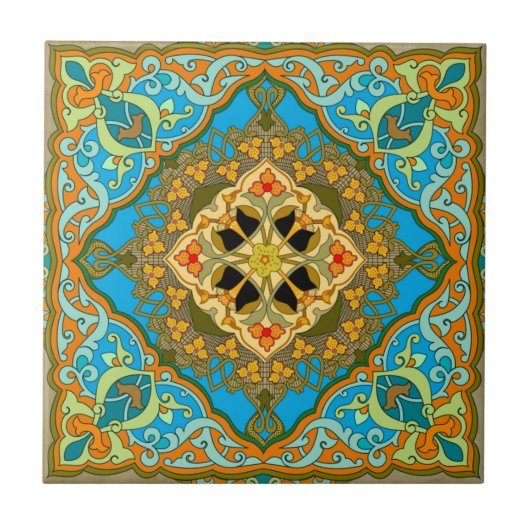 Marokkanisches Tile Blau-grünes Gold Fliese (Vorderseite)