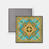 Marokkanisches Tile Blau-grünes Gold Magnet (Vorderseite/Rückseite)