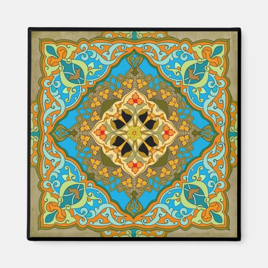 Marokkanisches Tile Blau-grünes Gold Magnet (Vorne)