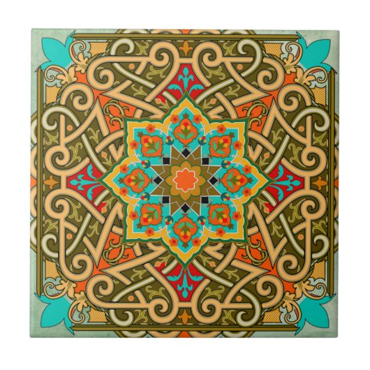 Marokkanisches Tile Green Gold Blue Fliese (Vorderseite)