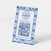marokkanisches Tile-Muster-Firmenlogo und QR-Code Sockelschild (Vorderseite)