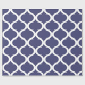 Marokkanisches Trellis Navy Blue White Lattice Mus Geschenkpapier (Flach)