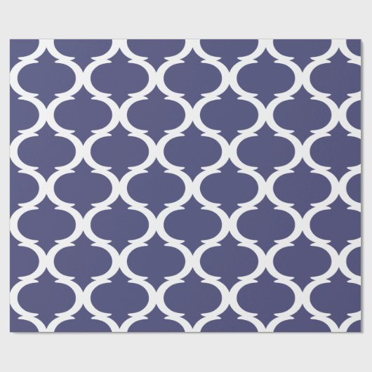 Marokkanisches Trellis Navy Blue White Lattice Mus Geschenkpapier (Flach)