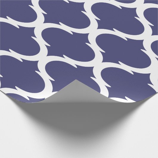 Marokkanisches Trellis Navy Blue White Lattice Mus Geschenkpapier (Ecke)