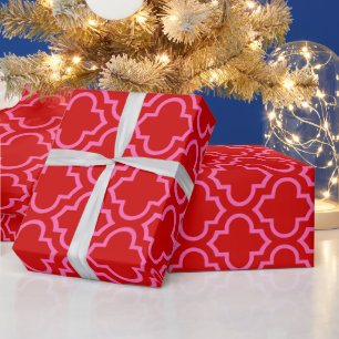 Marokkanisches Vierblatt #6 DIY-Farben Rot Heißros Geschenkpapier