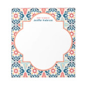 Marokkanisches Zellij Muster Blau und Rosa Notizblock (Vorderseite)