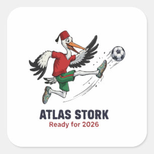 Marokko 2026 Atlas Storch Fußball-Maskottchen – Sp Quadratischer Aufkleber
