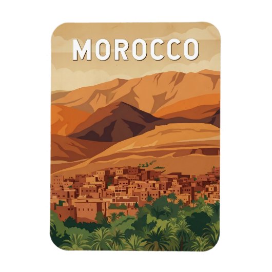 Marokko Illustration Reise Kunst Vintage Magnet (Vertikal)