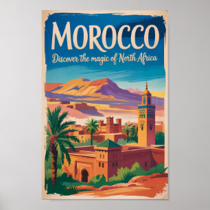 Marokko Illustration Reise Kunst Vintage Poster