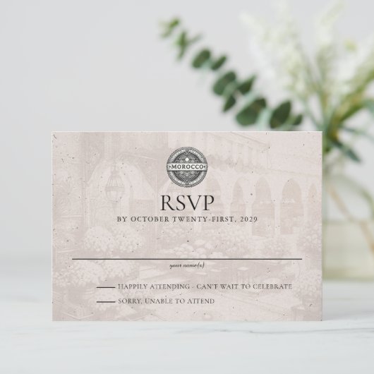 Marokko Passport Wedding RSVP Karte (Stehend Vorderseite)