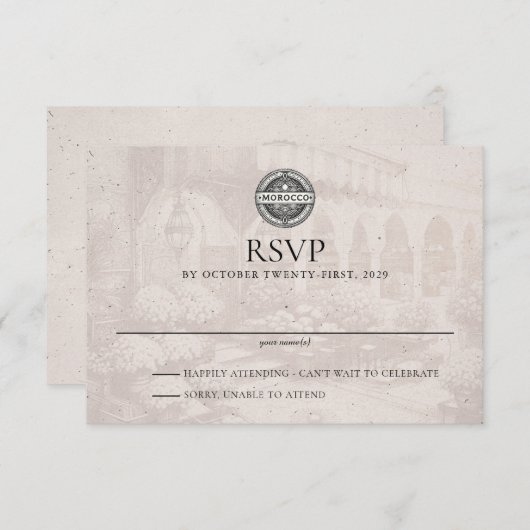 Marokko Passport Wedding RSVP Karte (Vorne/Hinten)