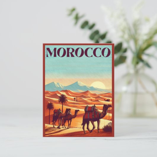 Marokko Reise-Postkarte mit Kamelen in Wüstengesch Postkarte (Stehend Vorderseite)