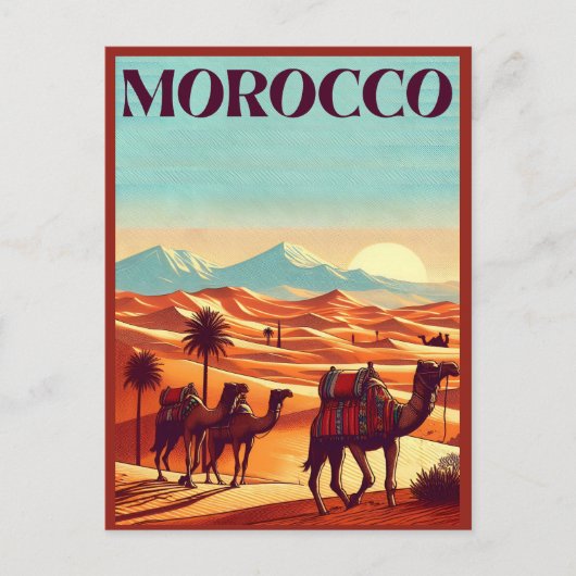 Marokko Reise-Postkarte mit Kamelen in Wüstengesch Postkarte (Vorderseite)