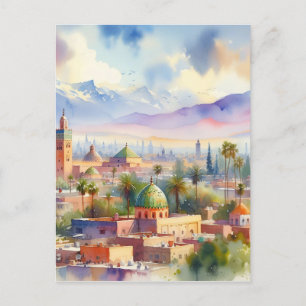Marokko-Stadtansicht Aquarell Postkarte