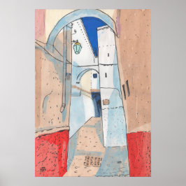 Marokko Street Cityscape Paper Collage Sketch Art Poster